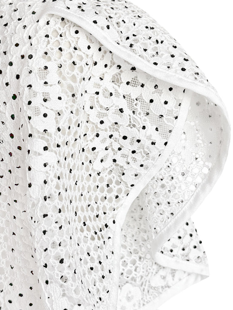 Last Chance! Monochrome Dotted Lace Frill Neck Statement Top