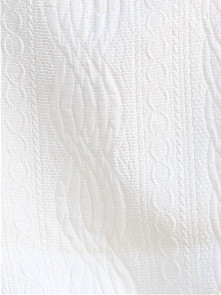 Embossed White Ruffle Collar Long Sleeve Button Silky Blouse