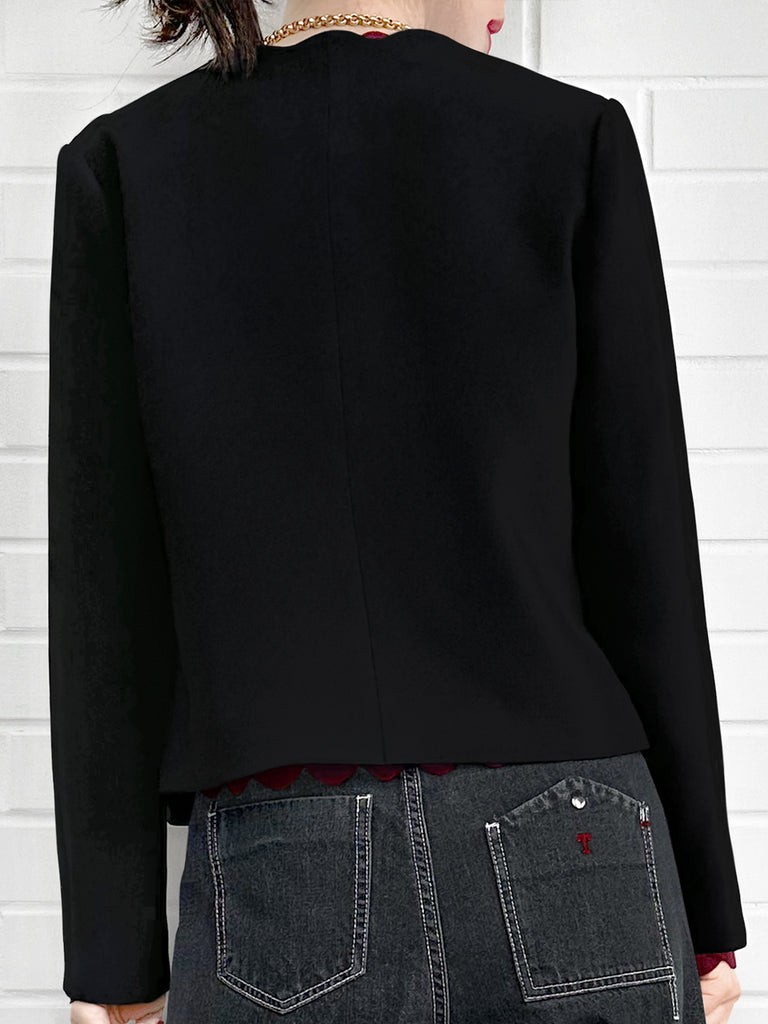 優雅的黑色扇形領開襟夾克