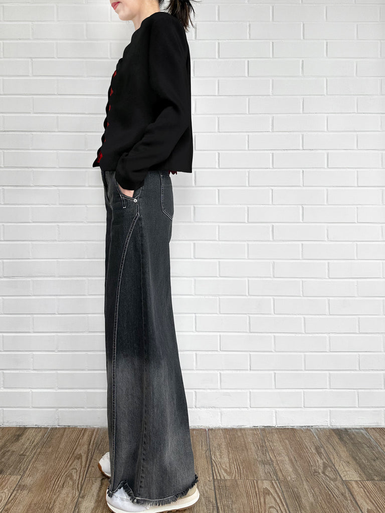 優雅的黑色扇形領開襟夾克