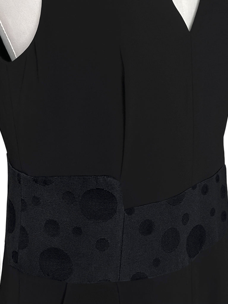 Surprise Sale! Elegant Black Dotty Belted Wide Leg Sleeveless Jumpsuit