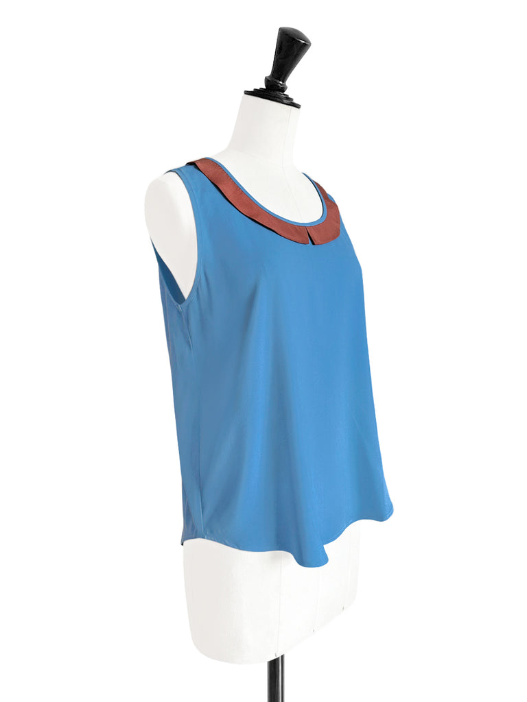 Final Sale! Vintage Blue Contrasted Collar Tank Sleeveless Longline Top
