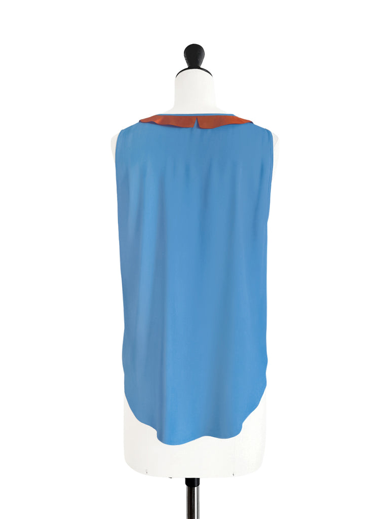 Final Sale! Vintage Blue Contrasted Collar Tank Sleeveless Longline Top