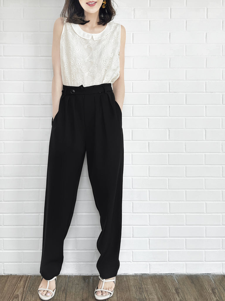 Black High Rise Loose-fit Suspender Pants