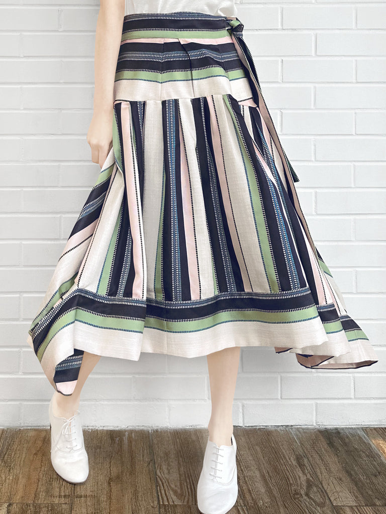 Final Sale! Pastel Stripes Tie-Waist Tiered High/Low Skirt
