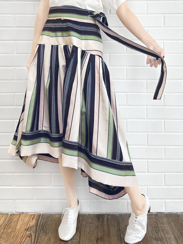 Final Sale! Pastel Stripes Tie-Waist Tiered High/Low Skirt