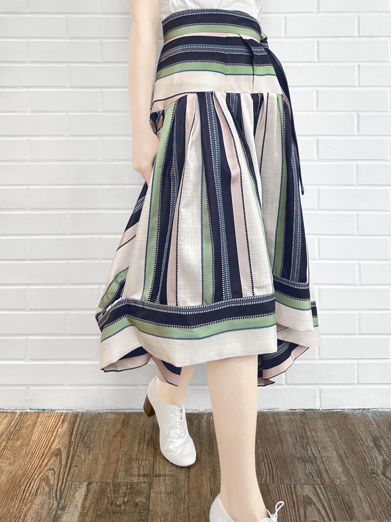 Final Sale! Pastel Stripes Tie-Waist Tiered High/Low Skirt