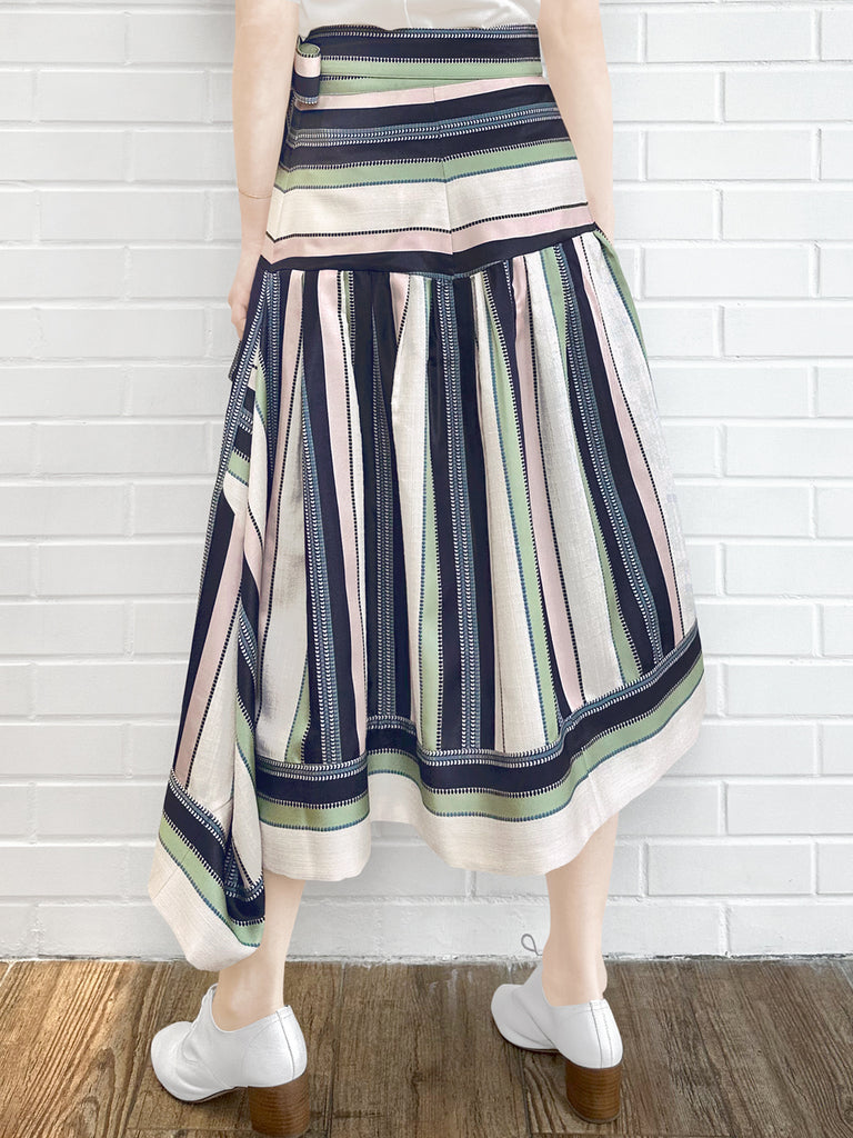 Final Sale! Pastel Stripes Tie-Waist Tiered High/Low Skirt