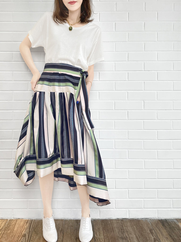 Final Sale! Pastel Stripes Tie-Waist Tiered High/Low Skirt