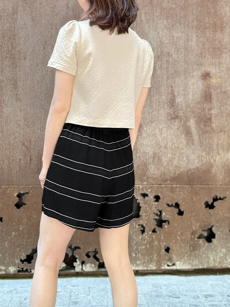 Surprise Sale! Black Stripe Pleated Detail Breezy Light-weighted Shorts
