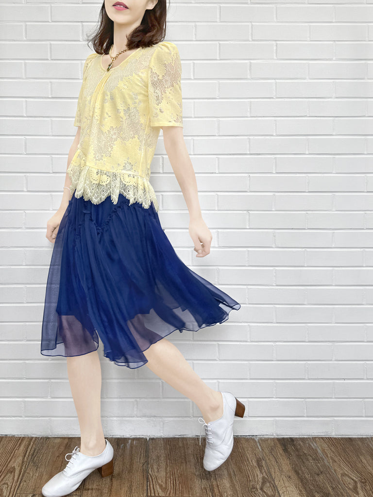 Final Sale! Custard Yellow Floral Lace Pleat Collar Peplum Blouse