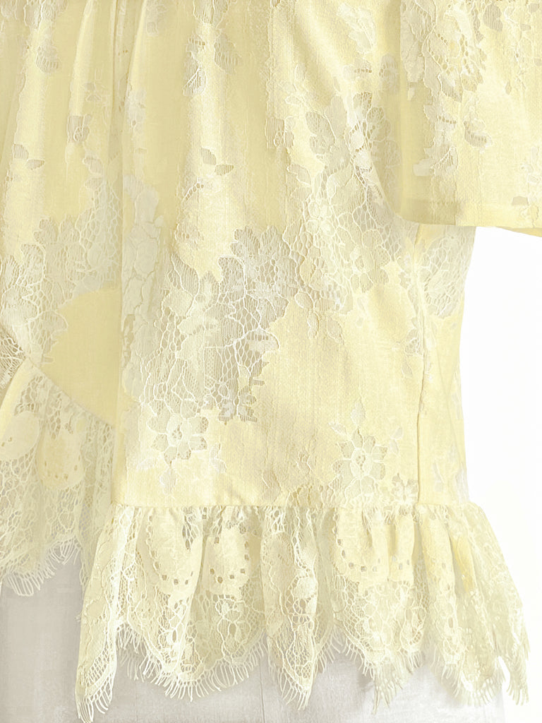Final Sale! Custard Yellow Floral Lace Pleat Collar Peplum Blouse