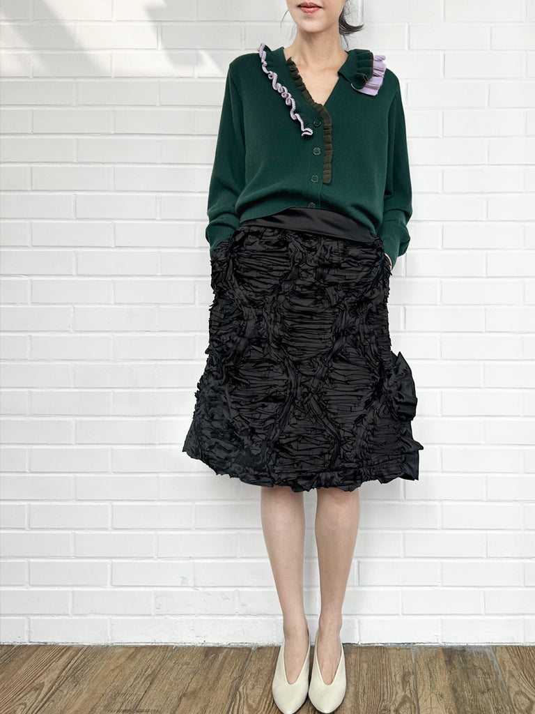 褶皺紋理折疊腰線荷葉邊側開衩A字裙