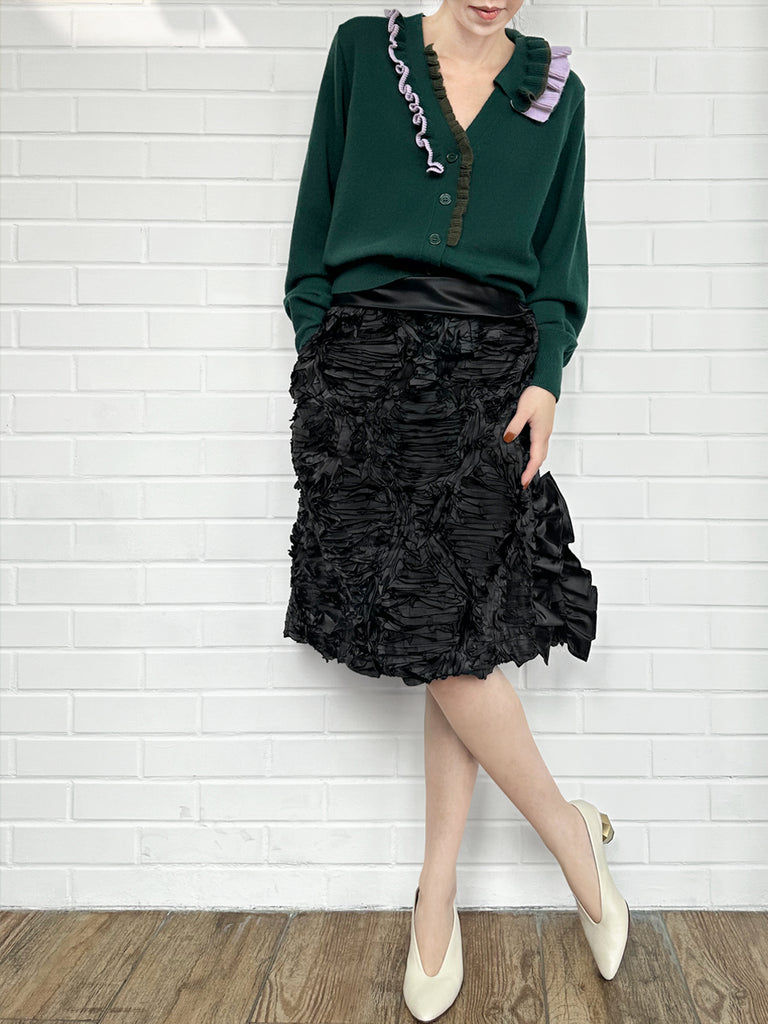 褶皺紋理折疊腰線荷葉邊側開衩A字裙