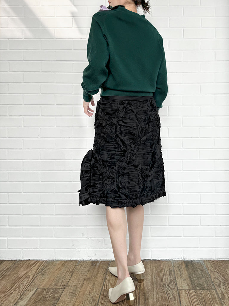 褶皺紋理折疊腰線荷葉邊側開衩A字裙