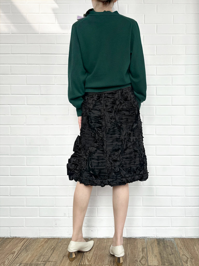 褶皺紋理折疊腰線荷葉邊側開衩A字裙