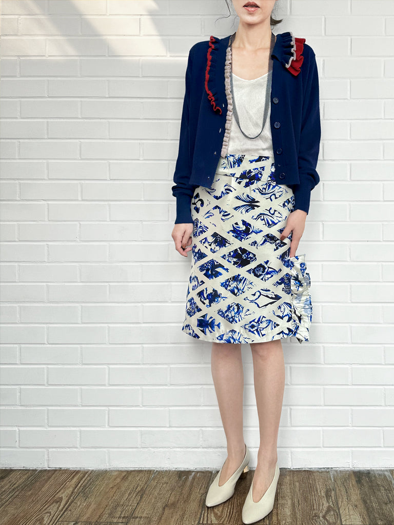 Surprise Sale! Delft Blue Folded Waistline Ruffled Side Slit A-line Skirt