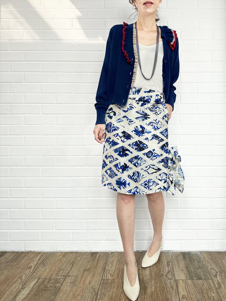 Surprise Sale! Delft Blue Folded Waistline Ruffled Side Slit A-line Skirt