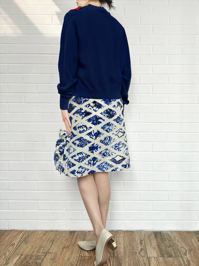 Surprise Sale! Delft Blue Folded Waistline Ruffled Side Slit A-line Skirt