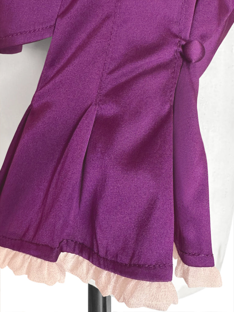 Surprise Sale! Contrast Sangria Mesh Trimmed Ruffle V-neck Silky Blouse