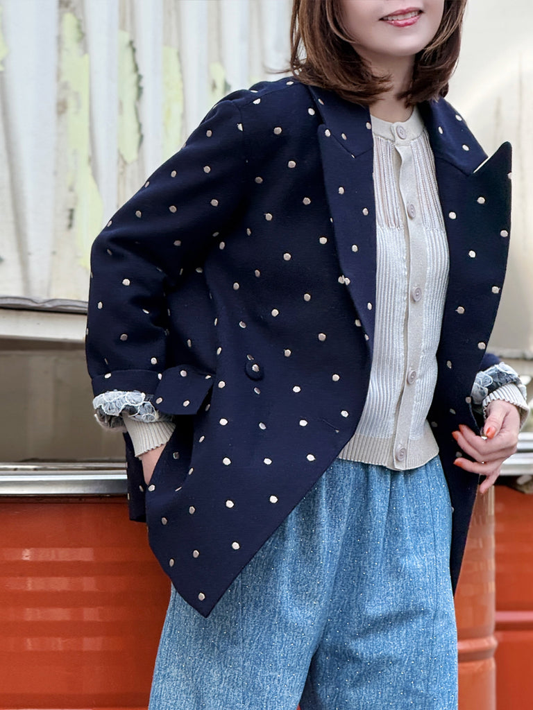 經典黑色落肩寬鬆版荷葉邊羊毛西裝外套