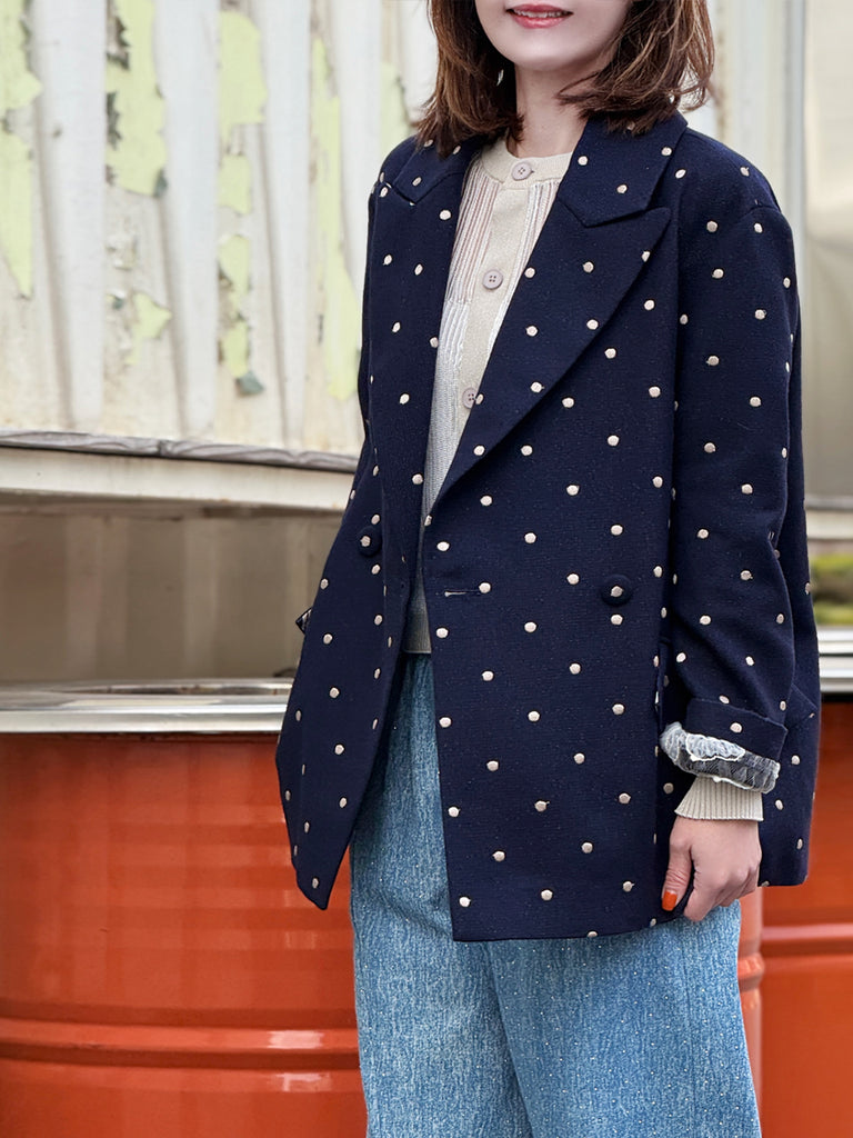 經典黑色落肩寬鬆版荷葉邊羊毛西裝外套