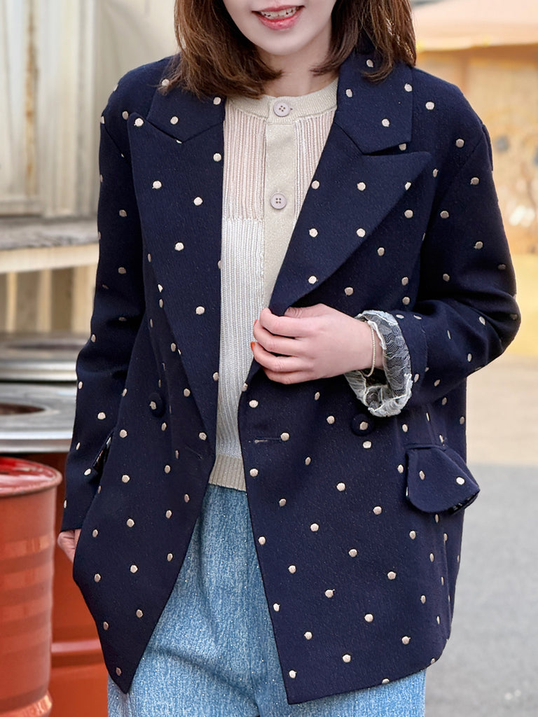 經典黑色落肩寬鬆版荷葉邊羊毛西裝外套