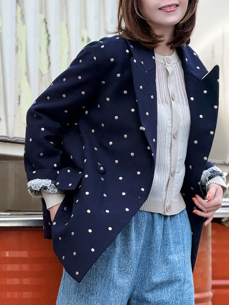 經典黑色落肩寬鬆版荷葉邊羊毛西裝外套