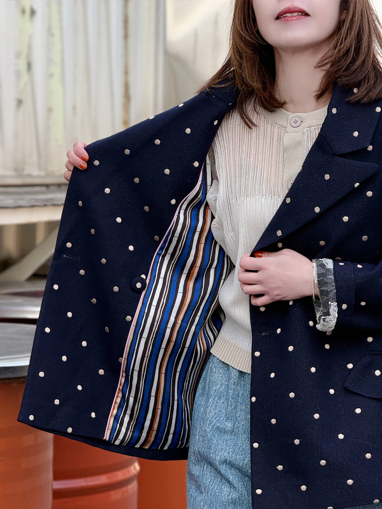 經典黑色落肩寬鬆版荷葉邊羊毛西裝外套