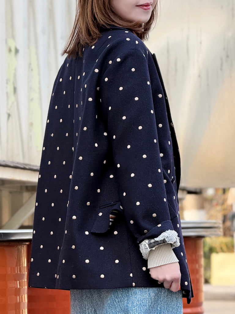 經典黑色落肩寬鬆版荷葉邊羊毛西裝外套