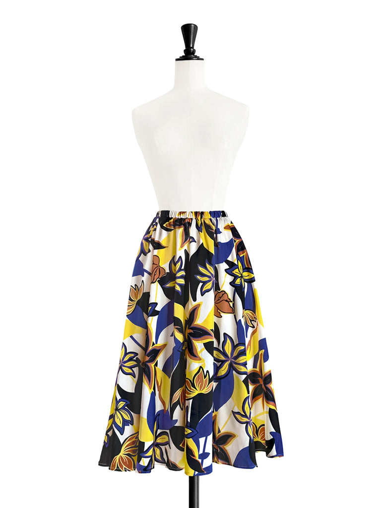 Final Sale! Dual-tone Vibrant Floral Print Flowy Round Skirt