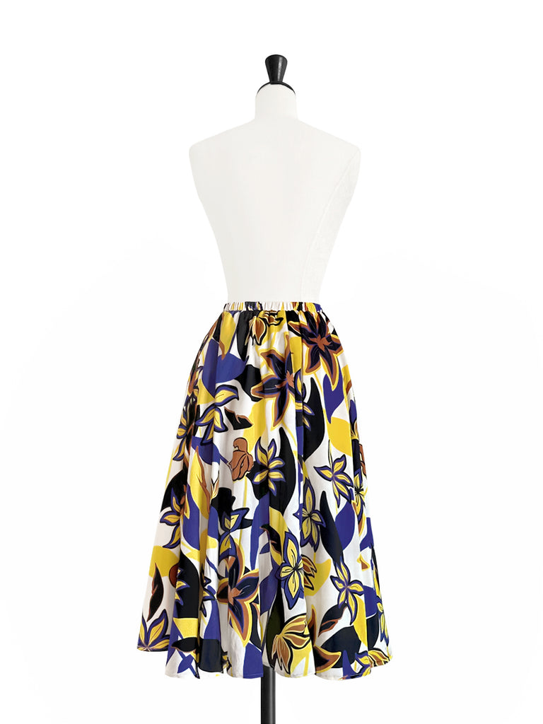 Final Sale! Dual-tone Vibrant Floral Print Flowy Round Skirt