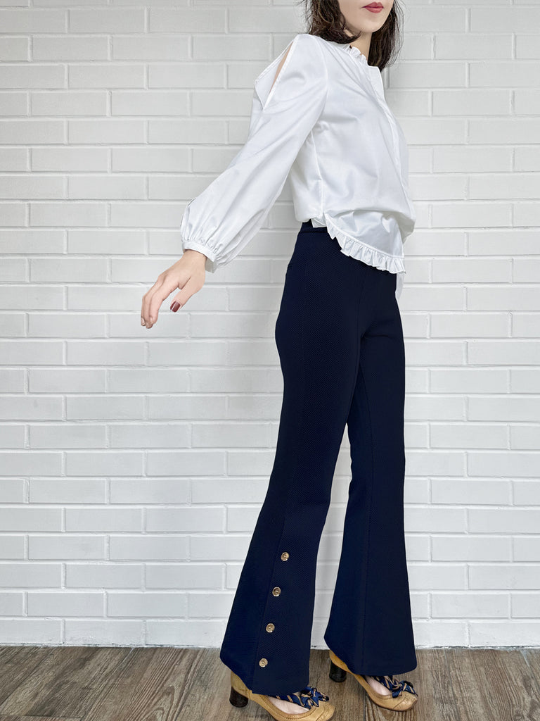 Surprise Sale! White Slits Detailed Balloon Sleeves Ruffled Longline Shirt