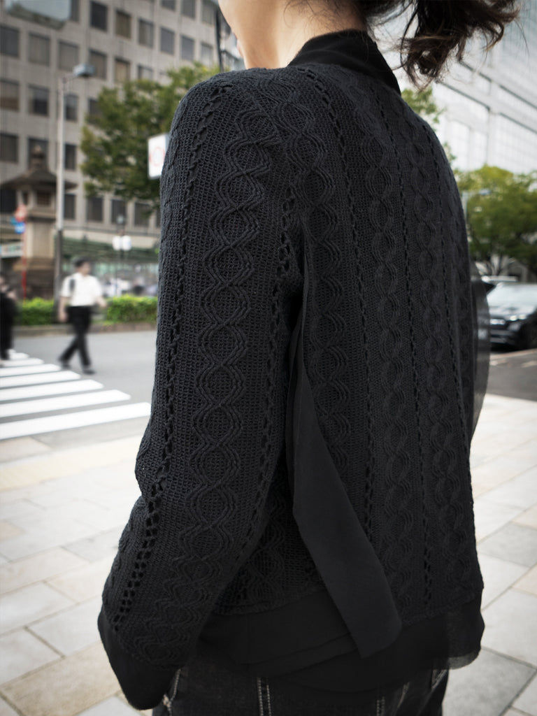 Final Sale! Black Chiffon Trimmed Open Front Lightweight Knit Jacket