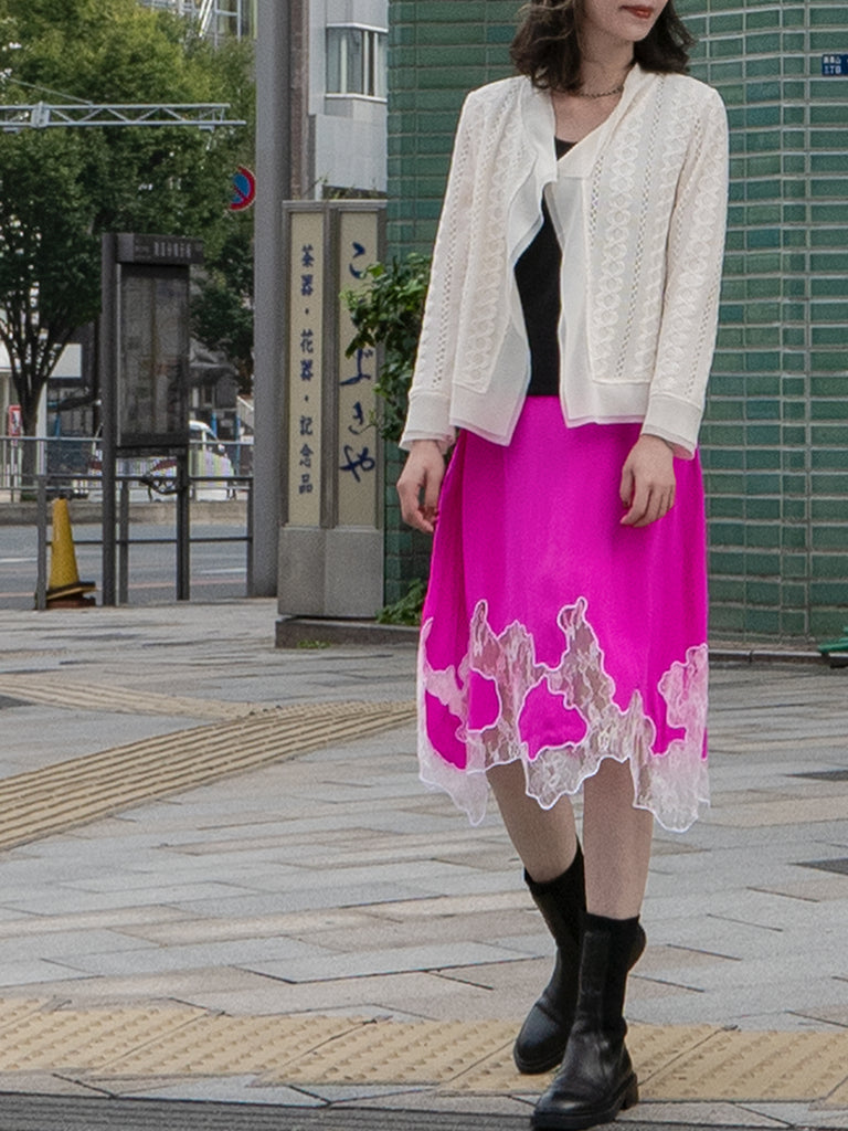 象牙色雪紡邊飾開襟輕質針織夾克