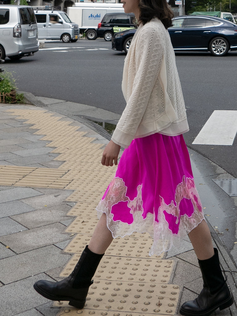 象牙色雪紡邊飾開襟輕質針織夾克