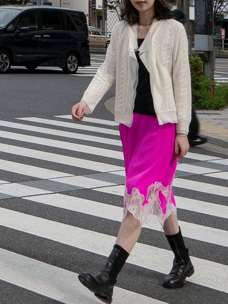 象牙色雪紡邊飾開襟輕質針織夾克