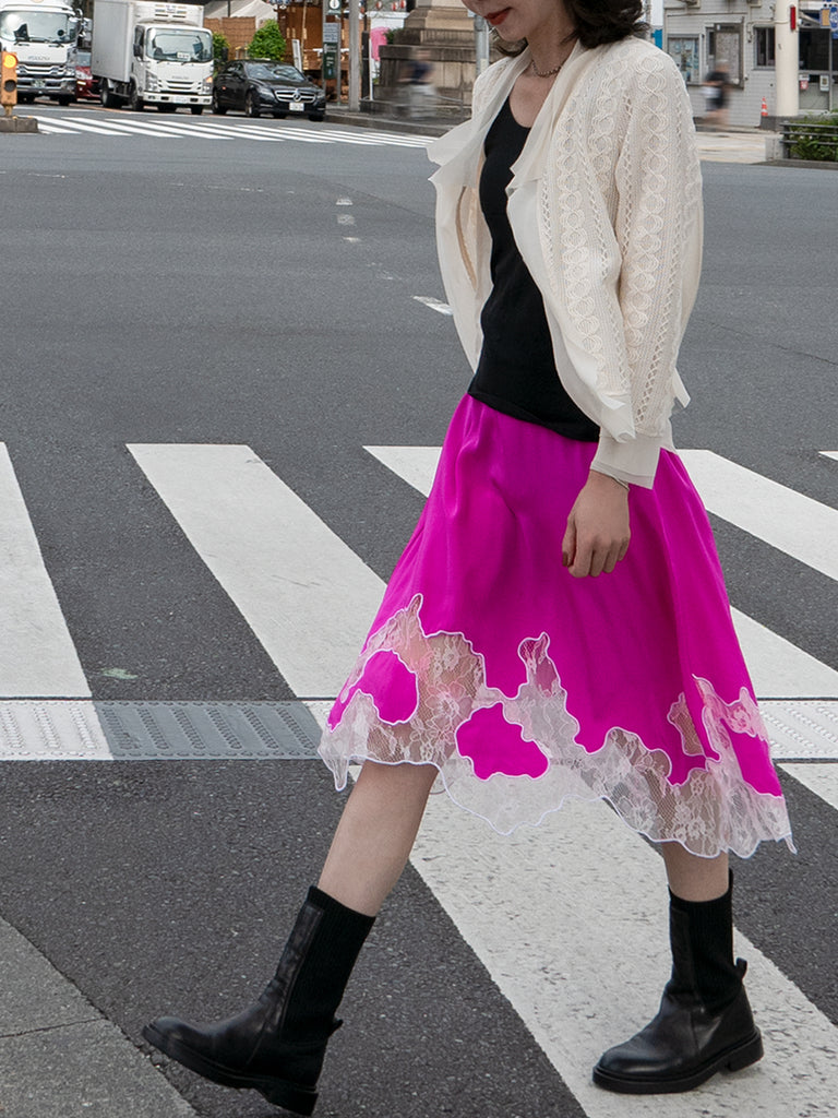 象牙色雪紡邊飾開襟輕質針織夾克