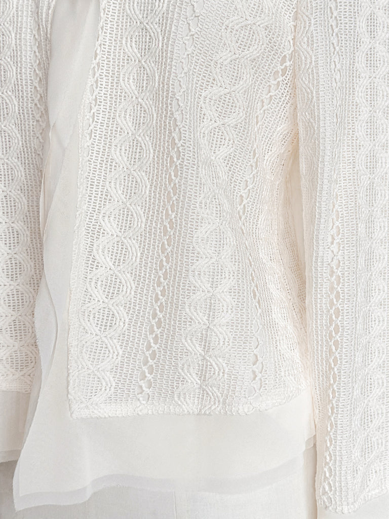 象牙色雪紡邊飾開襟輕質針織夾克