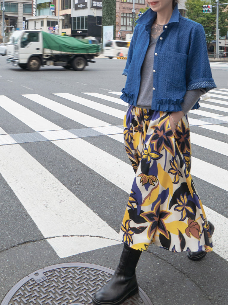 Final Sale! Textured Chambray Elbow Sleeve Ruffle Hem Cropped Dolly Jacket