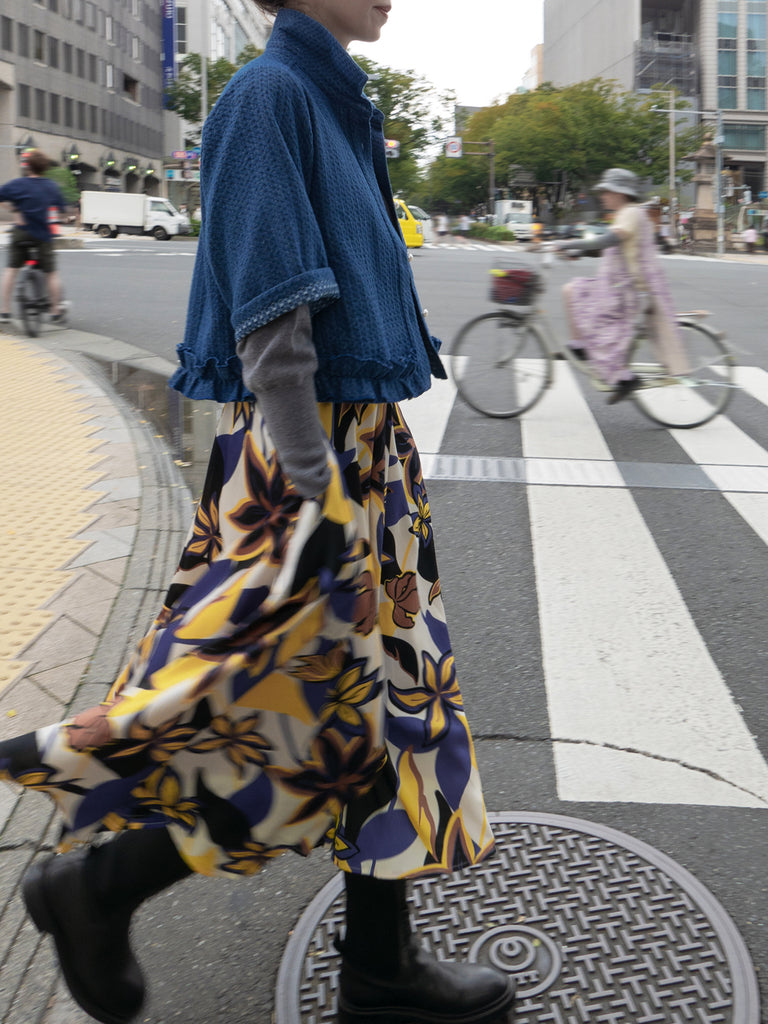 Final Sale! Textured Chambray Elbow Sleeve Ruffle Hem Cropped Dolly Jacket