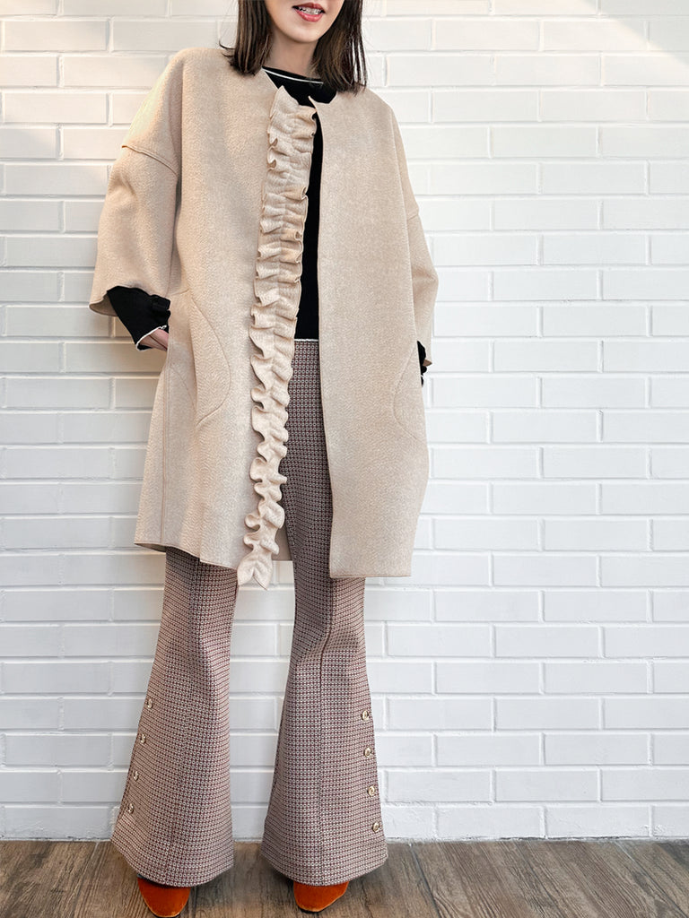 Surprise Sale! Taupe Ruffled Cashmere Luxury Cocoon Coat with Matching Scarf