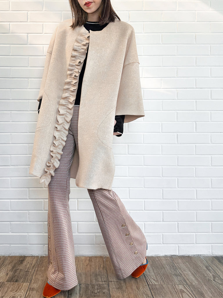 Surprise Sale! Taupe Ruffled Cashmere Luxury Cocoon Coat with Matching Scarf