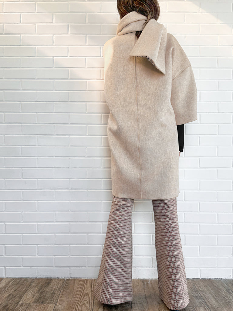Surprise Sale! Taupe Ruffled Cashmere Luxury Cocoon Coat with Matching Scarf