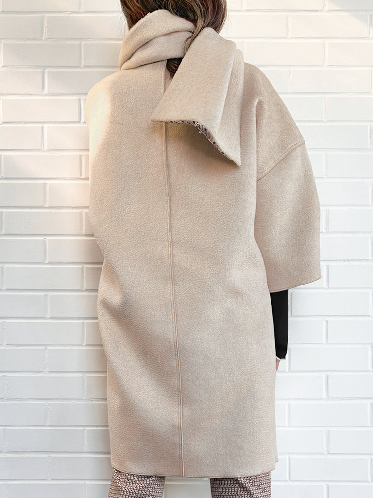 Surprise Sale! Taupe Ruffled Cashmere Luxury Cocoon Coat with Matching Scarf