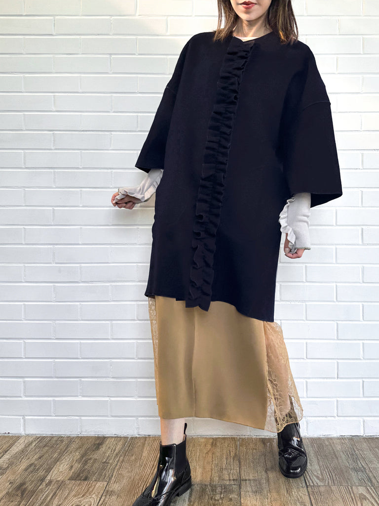 Surprise Sale! Dark Navy Ruffled Cashmere Luxury Cocoon Coat with Matching Scarf