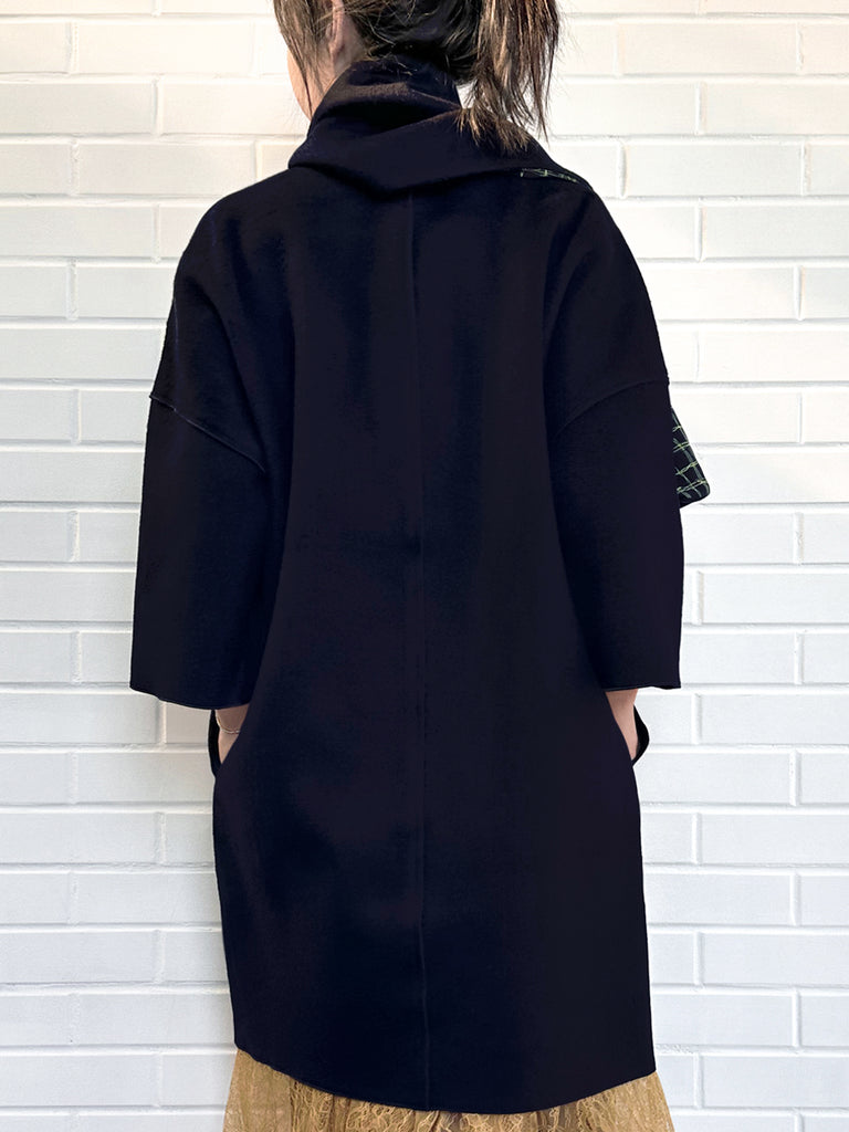 Surprise Sale! Dark Navy Ruffled Cashmere Luxury Cocoon Coat with Matching Scarf