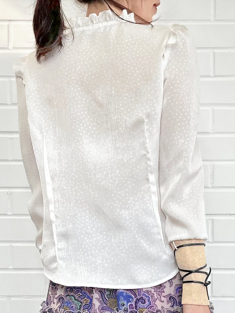 Surprise Sale! Dotty Patch Knitted Tie Cuffs Ruffle Blouse