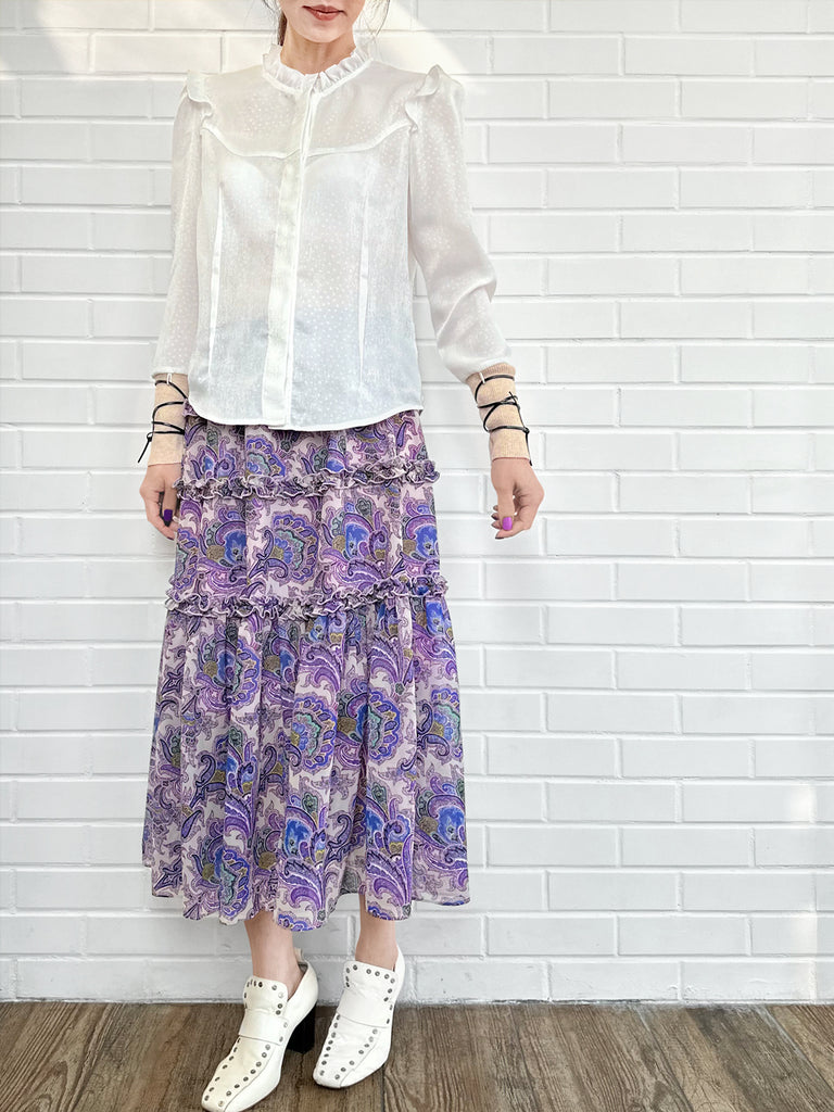 Surprise Sale! Dotty Patch Knitted Tie Cuffs Ruffle Blouse