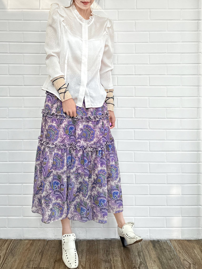 Surprise Sale! Dotty Patch Knitted Tie Cuffs Ruffle Blouse